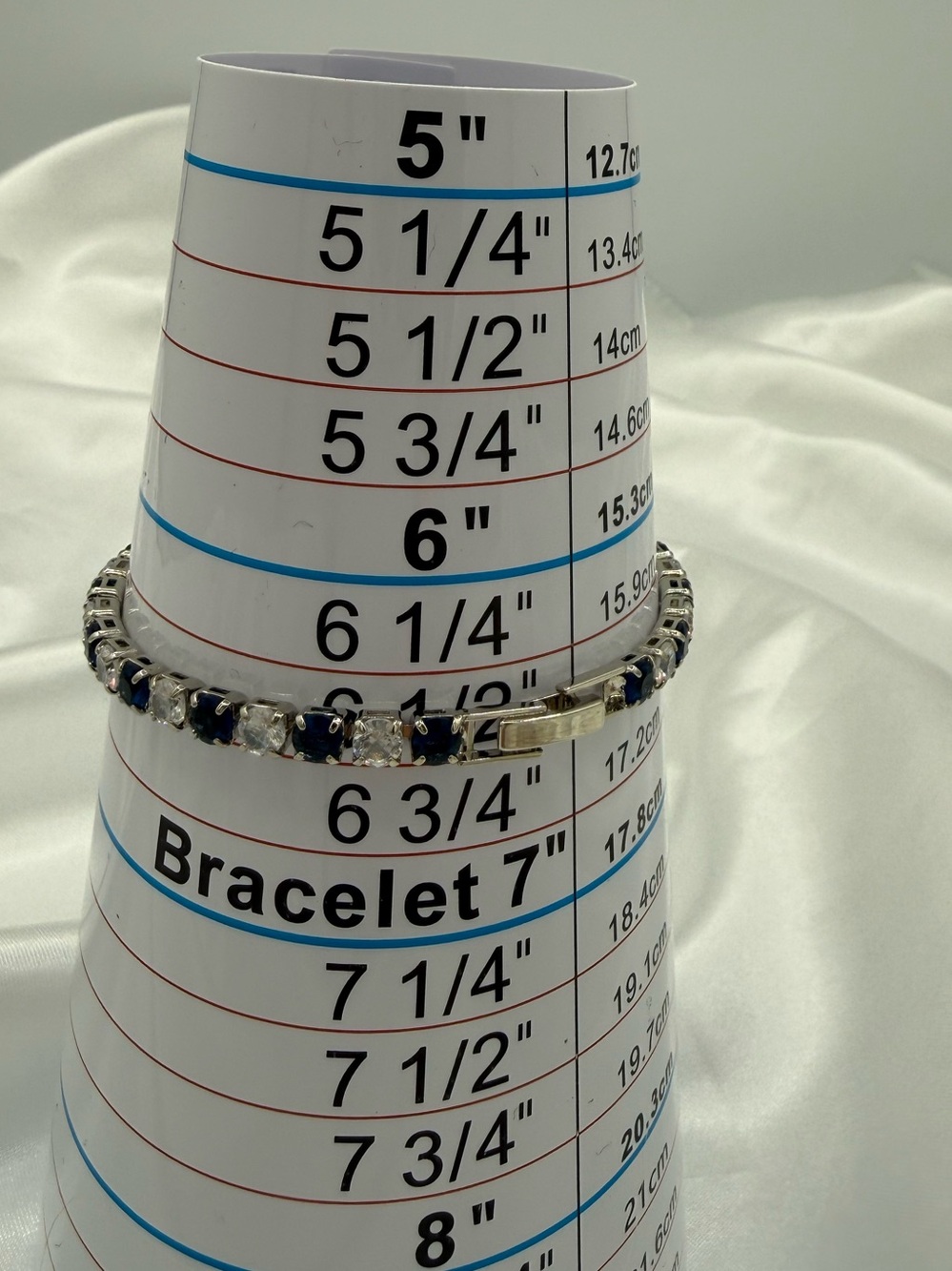Sapphire Like Silver Tennis Bracelet Blue Clear Stones - Picture 3 of 5
